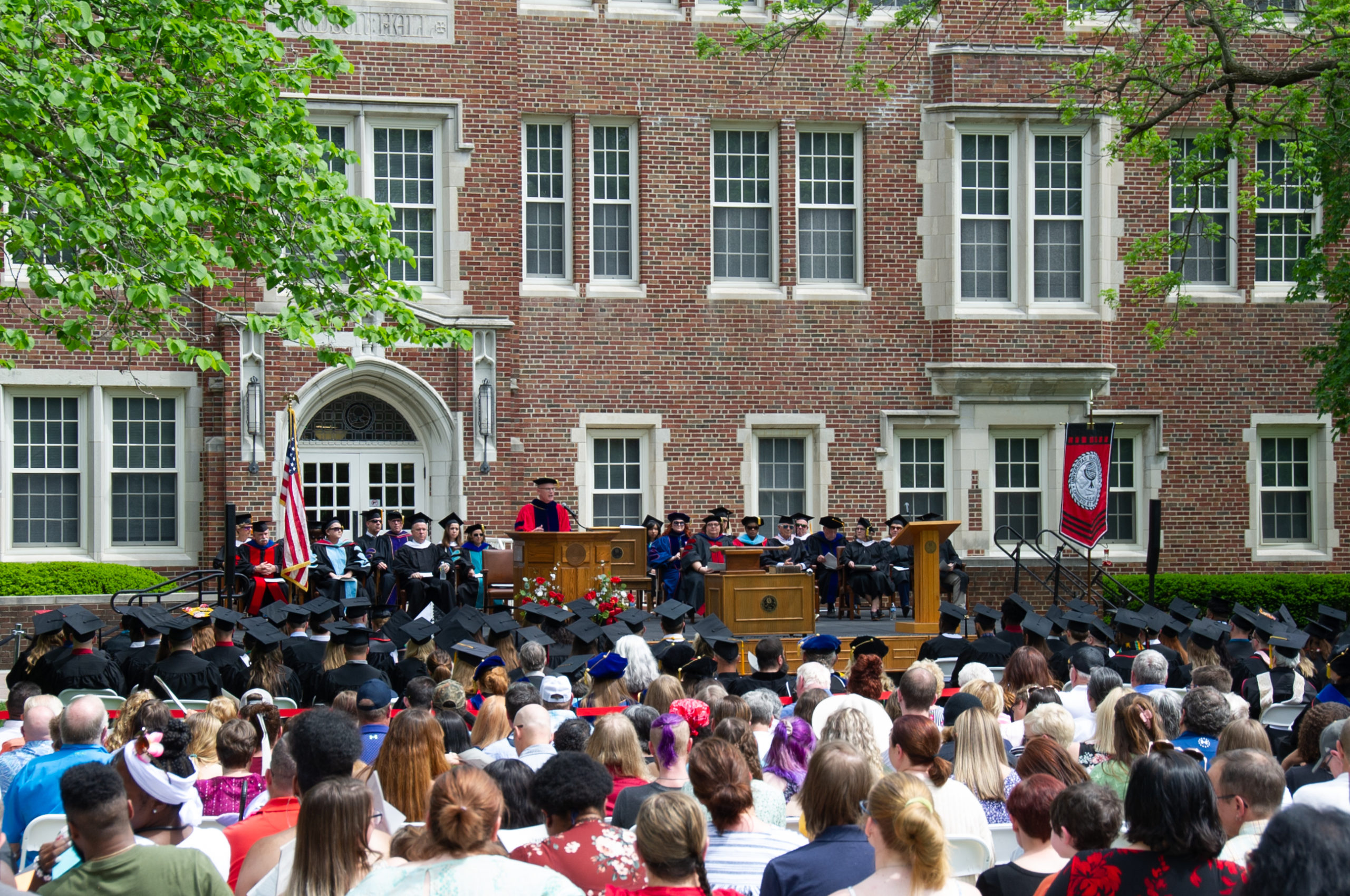 Wide shot of the public, teacher, and staff present at the 2022 Commencement.