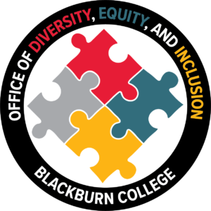 Blackburn College - Office of Diversity, Equity, and Inclusion logo. A circular badge with four multi-colored puzzle pieces interconnecting