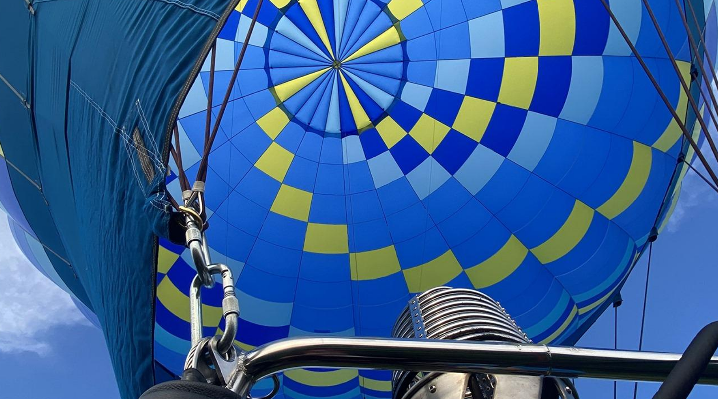 Close-up shot of the inside of a hot air balloon.