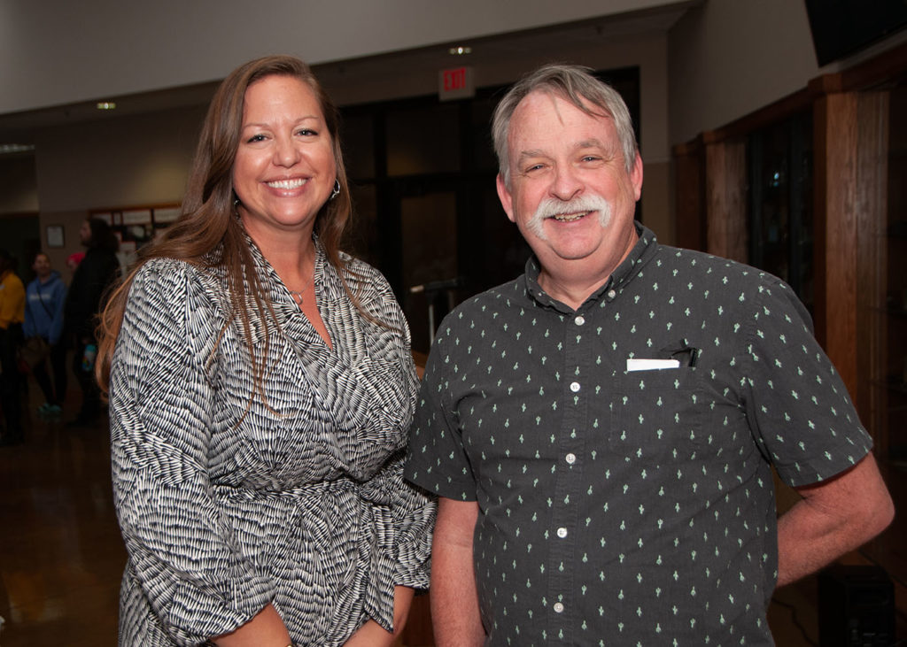 Professor of Biology James Bray Jr. poses with Professor of Ecology and Biology Samantha Kahl '05 at the recognition dinner for honored faculty. Bray was named the Dr. Irving Lawrence Graves Chair in Biology.