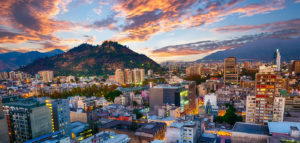 Santiago de Chile downtown after sunset, Chile