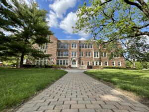 Wide view of Hudson Hall and its Quad.
