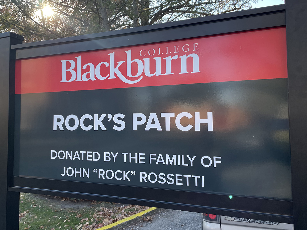 Property sign for Rock's Patch, donated by the family of John 