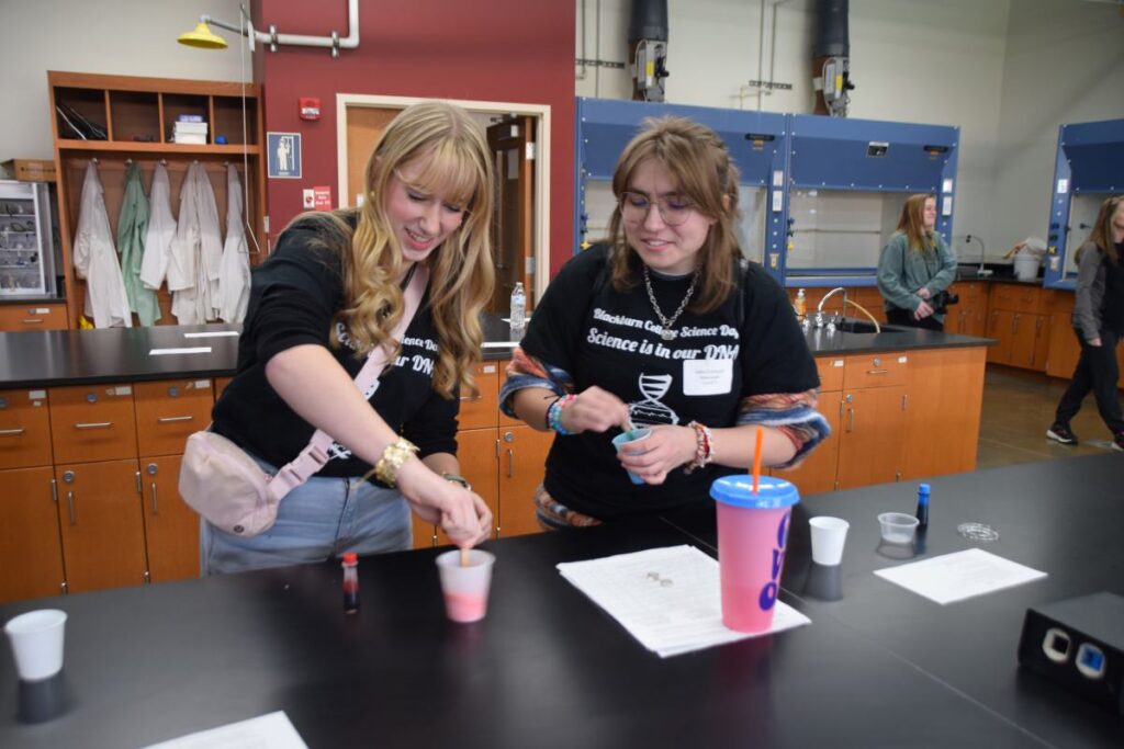 High School students participating in a Science Day event at Blackburn College.