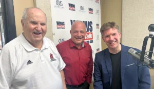 Lou Liay '59 (left), President Larry K. Lee (center), and host Brian Barnhardt (right)