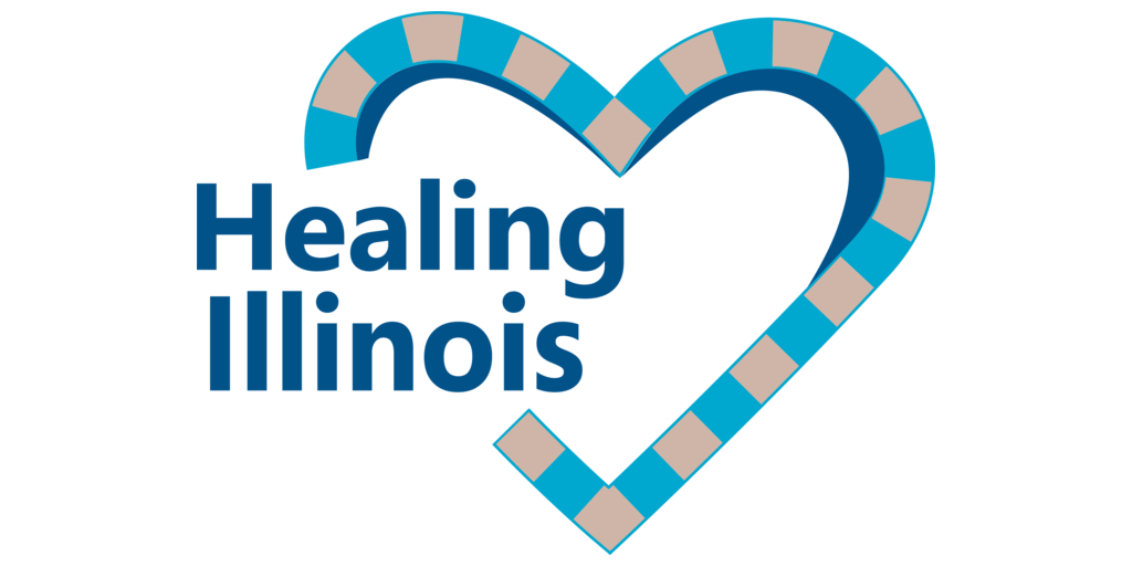 Healing Illinois logo -- outline of a heart with "Healing Illinois" crossing the left side.